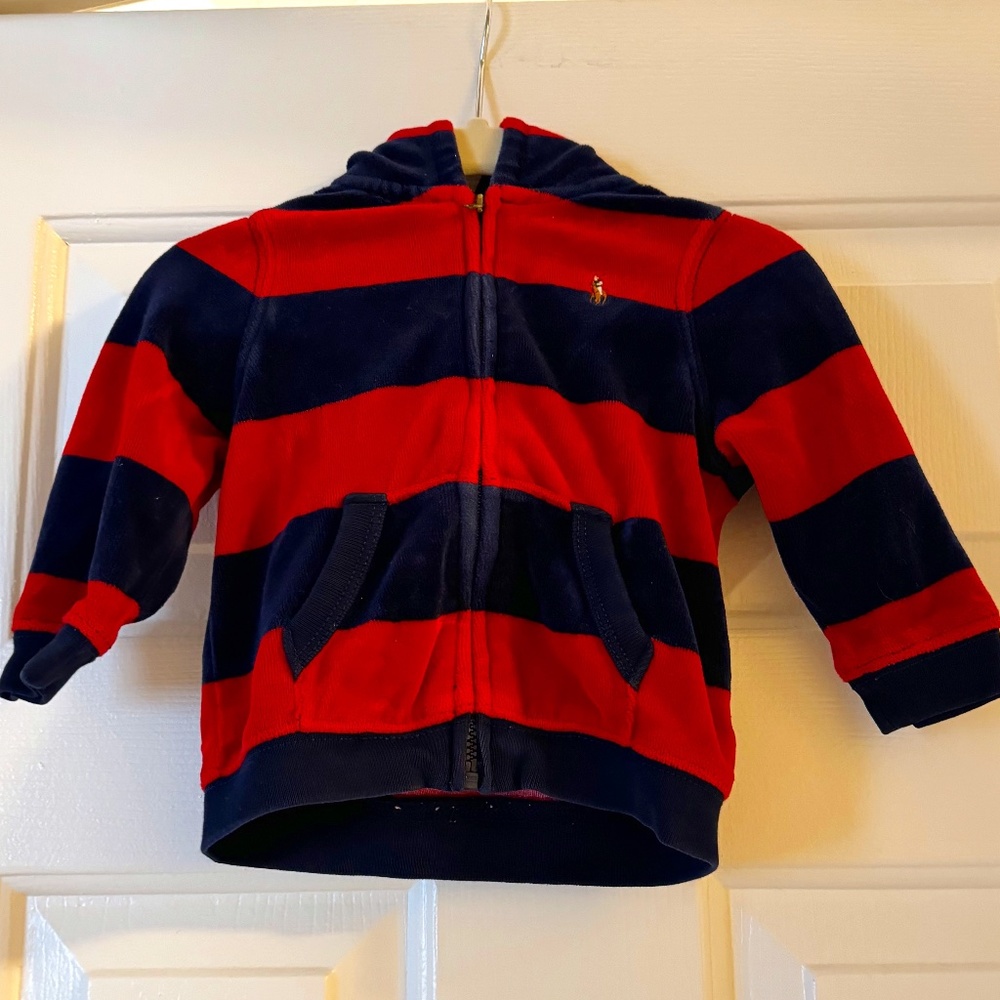 Polo Velour Rugby Stripe Hoody, SIZE 9mos